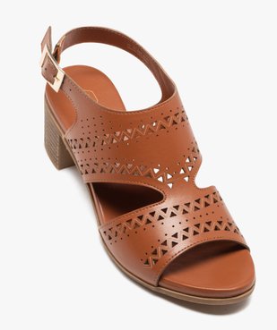 Sandales femme confort à talon carré dessus uni à motifs triangles ajourés vue5 - GEMO (CONFORT) - GEMO