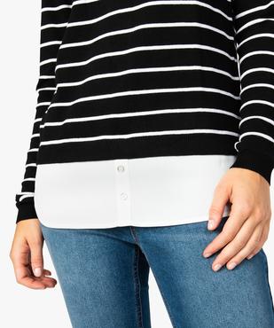 Pull femme 2 en 1 à rayures avec col et bas chemise vue2 - GEMO(FEMME PAP) - GEMO