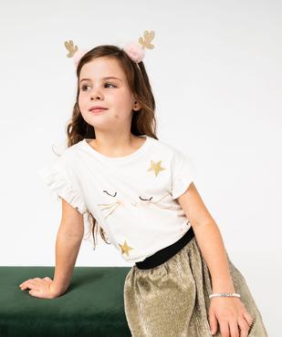 Tee-shirt sans manches avec motif chat et paillettes fille vue1 - GEMO 4G FILLE - GEMO