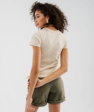 Tee-shirt manches courtes et col rond en maille côtelée femme vue3 - GEMO 4G FEMME - GEMO