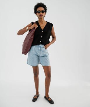 Bermuda en jean ample taille haute femme vue4 - GEMO(FEMME PAP) - GEMO