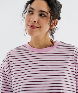 Tee-shirt manches courtes coupe large en jersey de coton rayé femme vue2 - GEMO 4G FEMME - GEMO