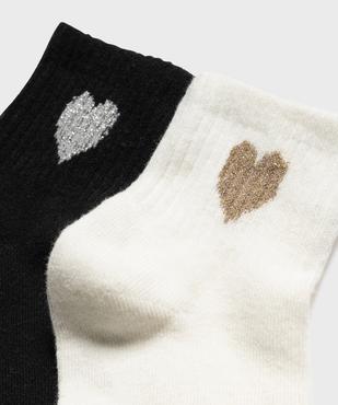 Chaussettes courtes tige côtelée à cœur pailleté femme (lot de 2 paires) vue1 - GEMO(HOMWR FEM) - GEMO