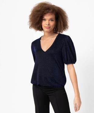 Tee-shirt femme à manches courtes en maille pailletée vue1 - GEMO(FEMME PAP) - GEMO