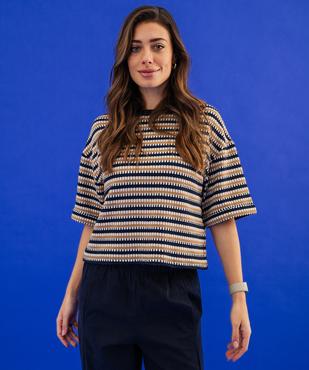 Tee-shirt manches courtes loose en maille stretch femme vue2 - GEMO(FEMME PAP) - GEMO