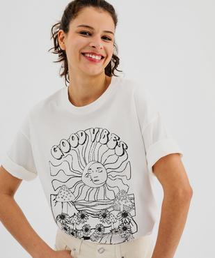 Tee-shirt manches courtes en jersey de coton imprimé femme vue2 - GEMO(FEMME PAP) - GEMO