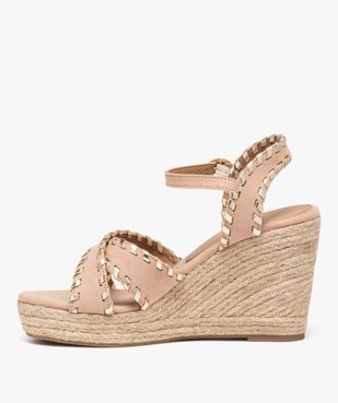 Sandales femme à talon compensé avec brides unies à contour métallisé vue4 - GEMO(URBAIN) - GEMO