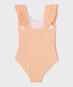Maillot de bain 1 pièce en matière gaufrée, rayée, à volants fille - LuluCastagnette vue3 - LULUCASTAGNETTE - GEMO