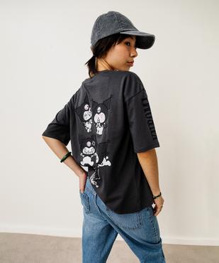 Tee-shirt manches courtes en jersey de coton imprimé devant et dos fille - Kuromi vue2 - KUROMI - GEMO