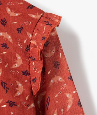 Robe fille à manches longues en voile imprimé et volants vue2 - GEMO (ENFANT) - GEMO