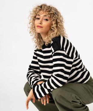 Sweat rayé ample et court avec strass sur les épaules femme vue1 - GEMO(FEMME PAP) - GEMO