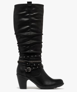 Bottes femme à talon carré et tige plissée avec brides fantaisie vue1 - GEMO(URBAIN) - GEMO