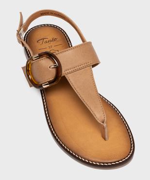 Sandales plates en cuir à entredoigt et grosse boucle fantaisie femme - Tanéo vue5 - TANEO - GEMO