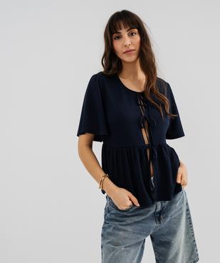 Tee-shirt manches courtes à basque et liens à nouer femme vue1 - GEMO 4G FEMME - GEMO