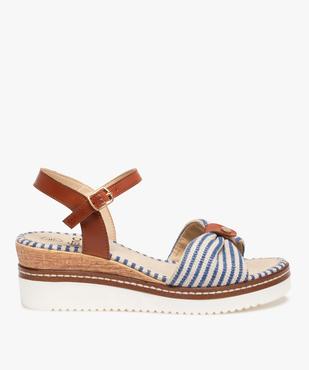 Sandales femme compensées dessus toile rayée vue1 - GEMO(URBAIN) - GEMO