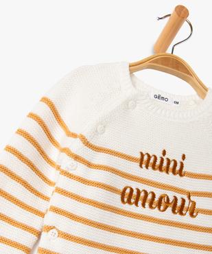Pull brassière rayé avec message brodé bébé vue3 - GEMO(BB COUCHE) - GEMO