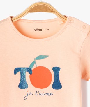 Tee-shirt manches courtes à motif pailleté bébé fille vue2 - GEMO(BEBE DEBT) - GEMO