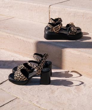 Sandales à talon épais et semelle plateforme imprimé léopard femme  - 5 Miles vue7 - 5 MILES - GEMO