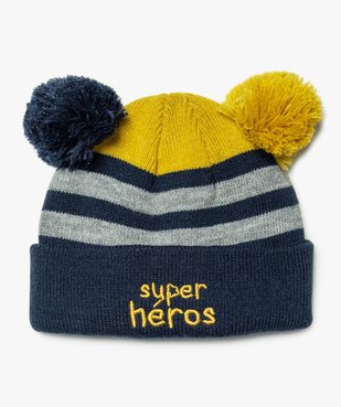Bonnet bébé garçon rayé à pompons vue1 - GEMO(BEBE DEBT) - GEMO