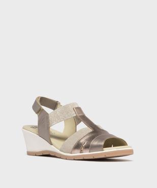 Sandales confort en cuir à talon compensé et bride scratch femme vue2 - G'FLEX - GEMO