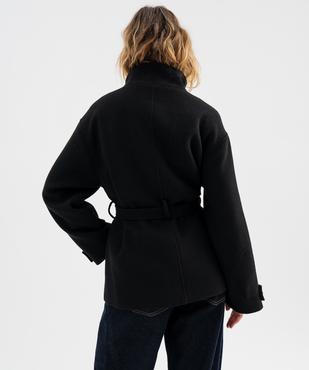 Manteau droit en laine à col montant et ceinture à nouer femme vue4 - GEMO(FEMME PAP) - GEMO