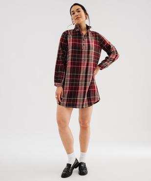 Robe courte à carreaux avec col froncé femme vue1 - GEMO(FEMME PAP) - GEMO