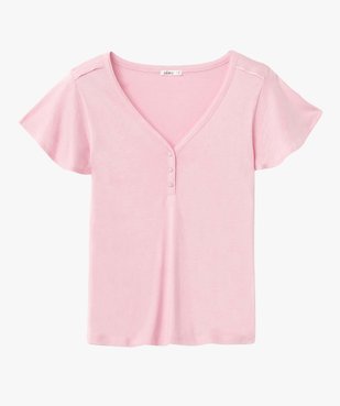 Tee-shirt femme à col V et manches volantées vue4 - GEMO 4G FEMME - GEMO