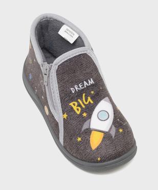 Chaussons en velours montants à zip imprimé fusée garçon vue5 - GEMO (ENFANT) - GEMO