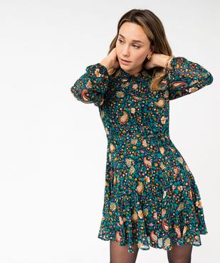 Robe chemise manches longues en voile imprimé et pailleté femme vue2 - GEMO 4G FEMME - GEMO