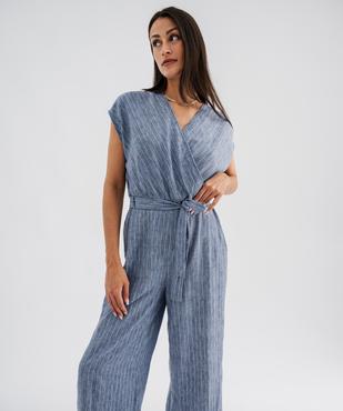 Combinaison pantalon cache-cœur à fines rayures femme vue2 - GEMO(FEMME PAP) - GEMO