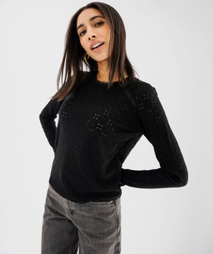 Tee-shirt manches longues en maille extensible ajourée et dentelle femme vue1 - GEMO(FEMME PAP) - GEMO