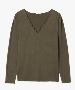 Tee-shirt femme en maille à col V en dentelle vue4 - GEMO(FEMME PAP) - GEMO