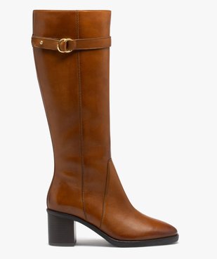 Bottes femme cavalières à talon avec dessus en cuir uni - Taneo vue2 - TANEO - GEMO