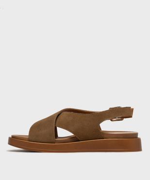 Sandales plates avec brides en cuir croisées femme - Tanéo vue3 - TANEO - GEMO