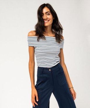 Tee-shirt sans manches rayé à col bénitier femme vue1 - GEMO(FEMME PAP) - GEMO