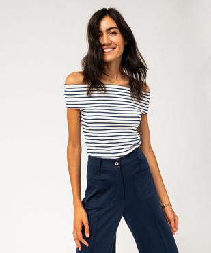 Tee-shirt sans manches rayé à col bénitier femme vue1 - GEMO(FEMME PAP) - GEMO
