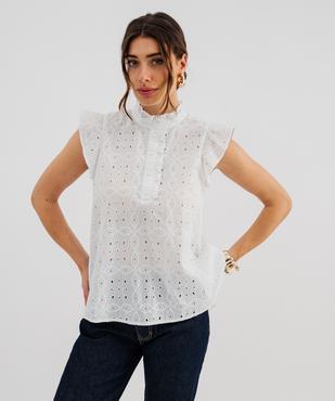 Blouse en coton ajourée avec fronces et volants femme vue4 - GEMO(FEMME PAP) - GEMO