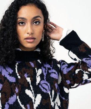 Pull court en jacquard fleuri femme vue2 - GEMO(FEMME PAP) - GEMO
