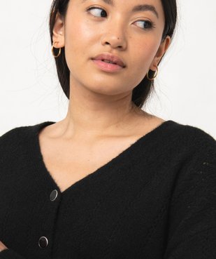 Gilet coupe droite en maille douillette ajourée femme vue2 - GEMO 4G FEMME - GEMO