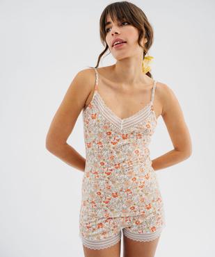 Haut de pyjama à fines bretelles et dentelle femme vue1 - GEMO 4G FEMME - GEMO