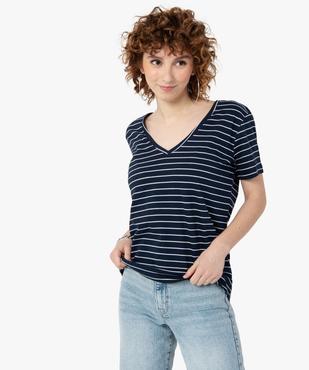 Tee-shirt femme rayé à manches courtes avec col V vue1 - GEMO(FEMME PAP) - GEMO