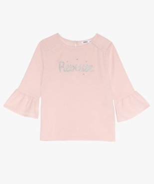 Blouse fille à manches volantées et inscription pailletée vue1 - GEMO (ENFANT) - GEMO