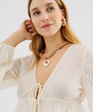 Blouse manches longues à volants et liens à nouer femme vue2 - GEMO(FEMME PAP) - GEMO