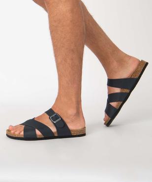 Mules homme à brides en cuir uni vue1 - GEMO 4G HOMME - GEMO