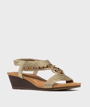 Sandales à talon compensé à brides tressées et perlées femme vue2 - EMILIA ROSA - GEMO