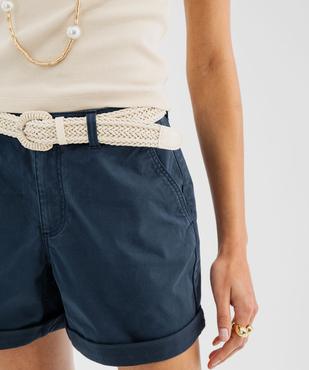 Short ample en coton stretch avec ceinture tressée femme vue2 - GEMO(FEMME PAP) - GEMO