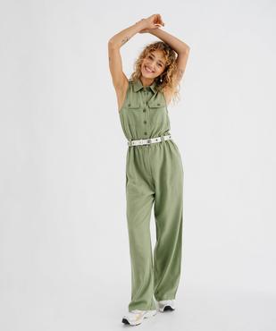 Combinaison pantalon sans manches en viscose et lin haut chemise femme vue1 - GEMO 4G FEMME - GEMO