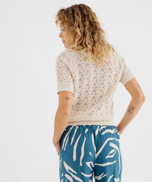 Pull manches courtes en maille ajourée à col rond femme vue3 - GEMO(FEMME PAP) - GEMO