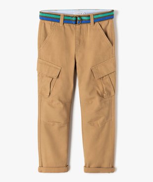 Pantalon garçon cargo en twill avec ceinture rayée - LuluCastagnette vue2 - GEMO 4G GARCON - GEMO