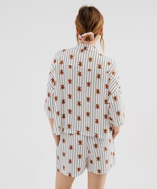 Pyjashort à rayures et motifs ourson femme - LuluCastagnette vue3 - LULUCASTAGNETTE - GEMO